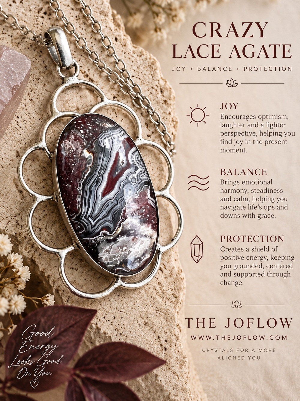 925 JOYFUL Crazy Lace Agate Pendant Necklace
